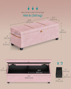 SONGMICS Storage Ottoman, 15.8 x 43.3 x 15.8 Inches, 27 Gal. (103 L) | Bench with Legs, Chenille Fabric, for Living Room, Entryway, Pink, RYEN Collection ULSF533R01