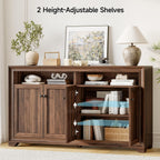 ONBRILL 60 Inches Sideboard Buffet Cabinet with Storage, 4 Doors Large Sideboard, Kitchen Cabinet with Open Shelf & Adjustable Shelf, Kitchen Coffee Bar Console Table for Living Room, Hallway, Brown