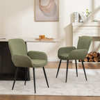 VKNOW Modern Faux Leather Dining Chairs Set of 2 with Armrest, Green | Armed Dining Room Chairs with Metal Legs, Kitchen Chairs for Restaurant Kitchen Living Room