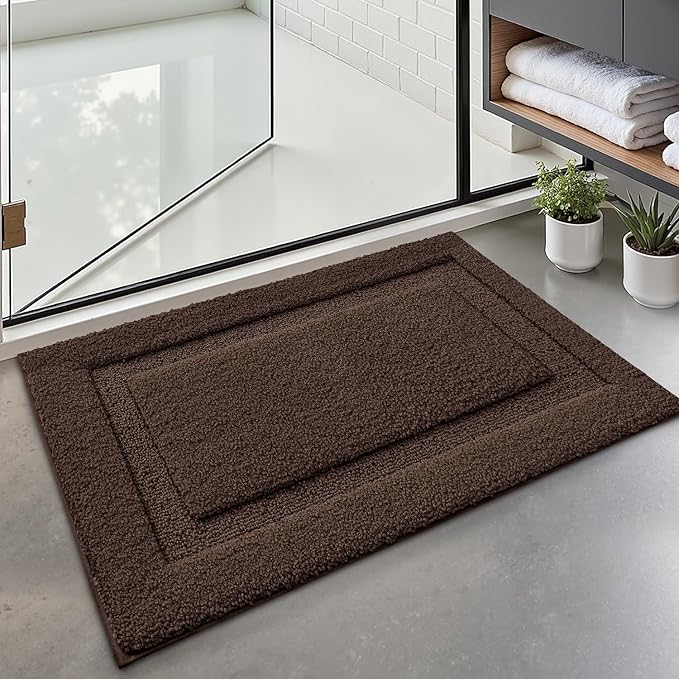 LUMI Ultra Soft Bathroom Rugs Non Slip with Rubber Backing, Absorbent Washable Bath Mat Quick Dry, Upgraded Premium Microfiber Plush Carpet for Bathtub and Shower Floor, Brown, 17x30