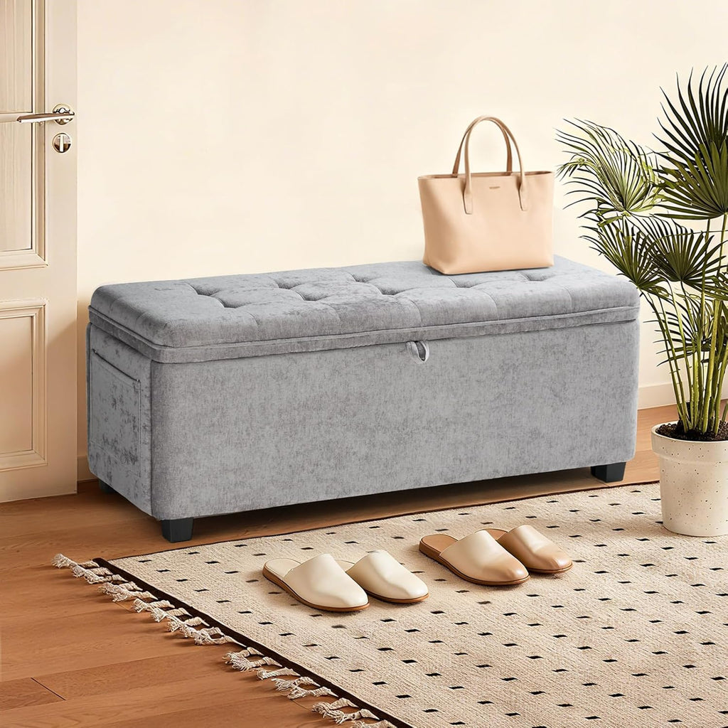 Storage Ottoman Bench with Lift Top, End of Bed Bench for Bedroom, Living Room & Entryway Storage Seat Shoe Bench with Storage (Gray)