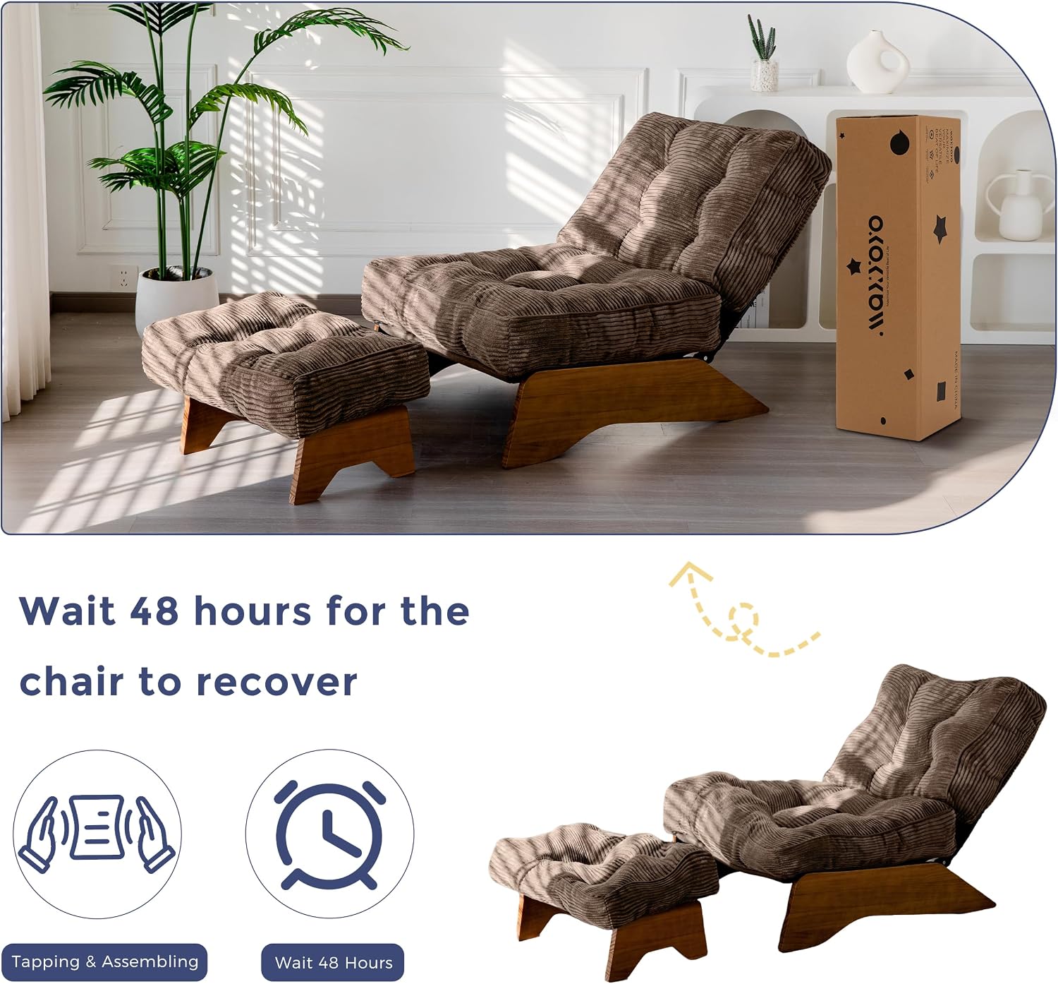 MAXYOYO Accent Chair with Ottoman, Lounge Chair with Adjustable Backrest | Tufted Living Room Chair Upholstered Lounge Chair with Footrest Set, Modern Chair for Reading Room, Brown