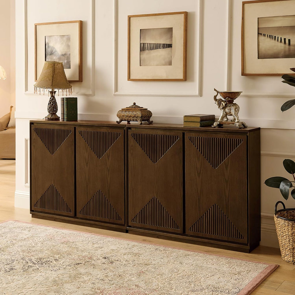 LKTART Mid Century Modern Sideboard Buffet Storage Cabinet with Doors and Shelves,Wood Coffee Bar Storage Cabinets for Kitchen, Dining Room, Living Room-Brown Walnut