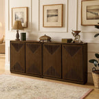 LKTART Mid Century Modern Sideboard Buffet Storage Cabinet with Doors and Shelves,Wood Coffee Bar Storage Cabinets for Kitchen, Dining Room, Living Room-Brown Walnut