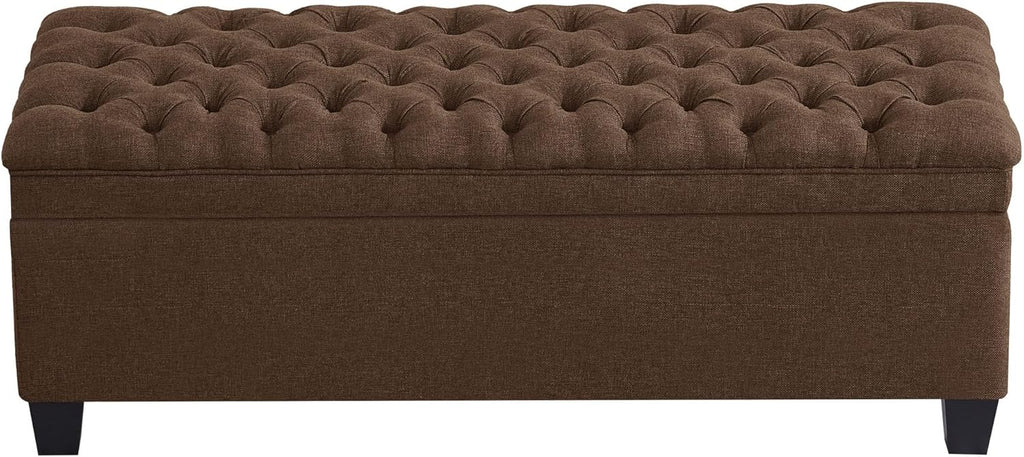 WUTUTUEE 50" Fabric Storage Ottoman Bench, Upholstered Rectangle End of Bed Storage Ottoman Tufted Living Room Bedroom Bench with Safety Hinge, Solid Wood Legs, Loads 500 lb(Brown)