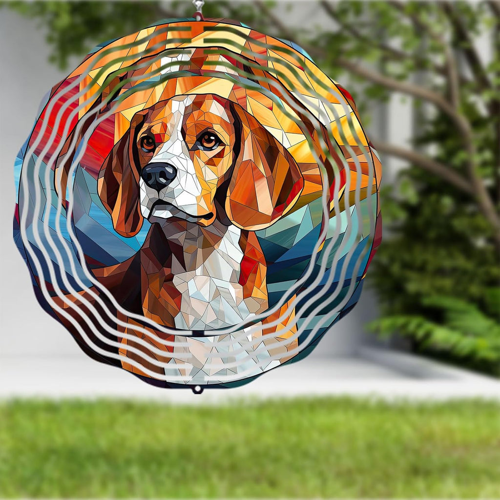 Beagle Dog Wind Spinners Outdoor Dog Memorial Gifts, 3D Metal Kinetic Hanging Garden Wind Spinner, Spinner Decor, Wind Sculptures for Outdoor & Indoor, Window, Yard Decor (Beagle 2)