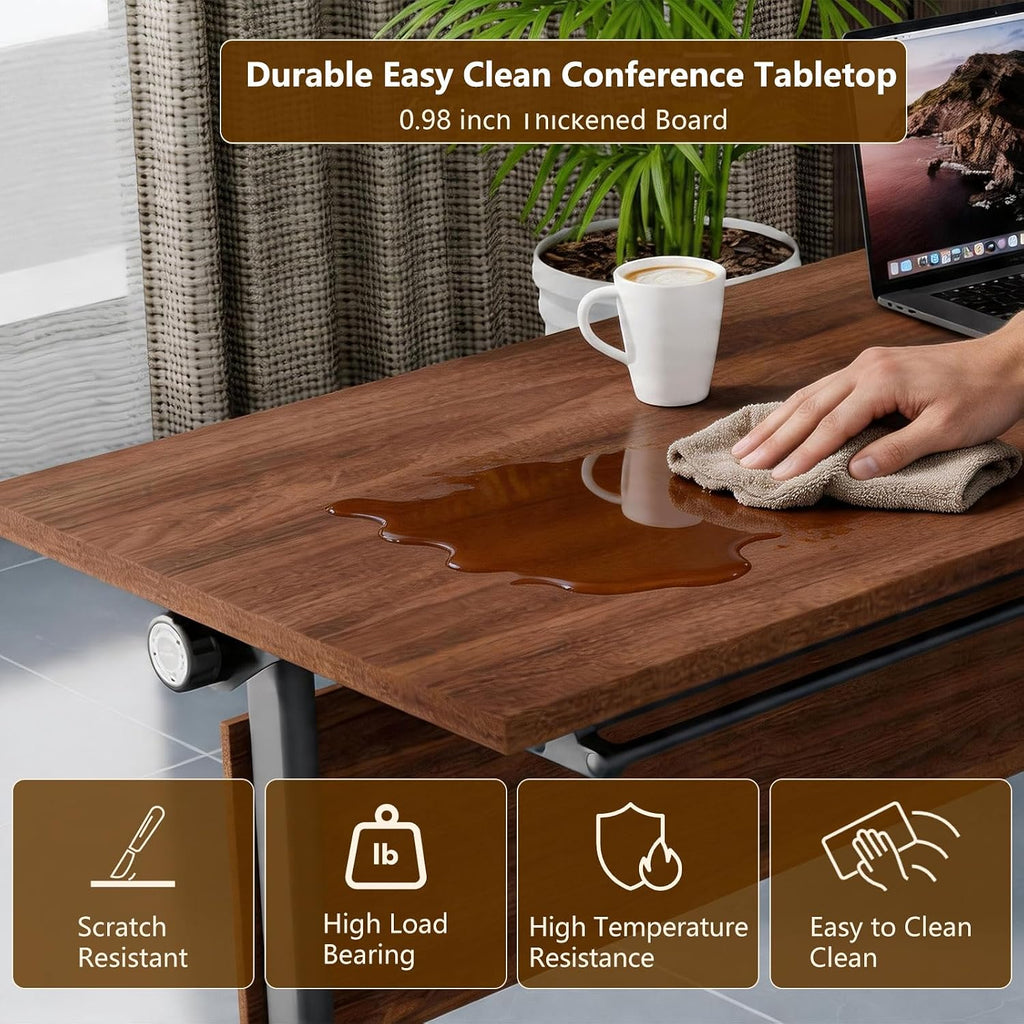 Folding Conference Table for 2-30 Person Modern Large Flip-Top Mobile Meeting Tables with Locking Wheels,Conference Room Table for Office Training Modular Seminar Table (10, Walnut, L70.9in)