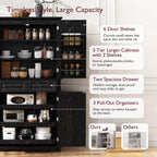 Virubi 71" Tall Kitchen Pantry Cabinet with 3 Pull Out Cabinet Organizers, Farmhouse Embossed Texture Storage Cupboard with Door Shelves, Adjustable Shelves, Anti-Tip Kit for Kitchen & Dining (Black)