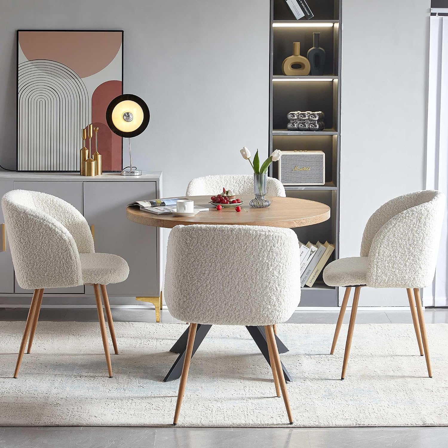 Homedot 5 Pieces Dining Table Set for 4, Modern Mid Century Round Kitchen Dinner Table with Barrel Dining Chairs Set, 37-Inch Circle Breakfast Nook Table Set with Cozy Arm Chairs for Dining Room