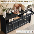 Standifurno Credenza Storage Cabinet with 4 Doors and 2 Drawers, 59" Large Sideboard Buffet Cabinet, 32.1'' Tall Wood Buffet Table Coffee Bar Console Cabinets for Living Dining Room, Black