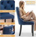 Mid Century Modern Dining Chair Set of 4 Velvet Upholstered Dining Accent Chair Farmhouse Dining Chairs with High Back and Nailhead Trim for Kitchen, Living Room, Bedroom (Blue)