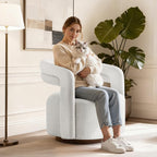 KISLOT, Swivel Accent Chair, Modern Arm Chair with Wooden Base, Wheat, 2PCS | Upholstered Barrel Chair with Open Back Design, Modern Arm Chair with Wooden Base Wheat, Living Room Bedroom Reading