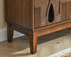 LKTART 60" Mid Century Modern Sideboard Buffet with Hollow Carved Doors and Outlet Holes,Vintage Accent Cabinet Credenzas Storage Cabinet Walnut