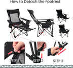 Portable Reclining Camping/Lounge Chair for Outdoor (1, Black) | Soft Cushion, 4-Position Backrest, Removable Footrest, Cup Holder & Versatile Carry Bag