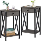 VECELO Tall Nightstand,27.6 inch Wooden End Table with Metal X-Frame,Side Table with Drawer and Storage Shelf for Living Room Bedroom Entryway Small Spaces