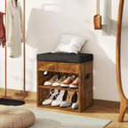 YMYNY Small Shoe Storage Bench with Cushion and Drawer, 2 Tier Adjustable Entryway Bench with Storage, Wooden Shoe Rack Bench for Entryway, Living Room, Hallway, Closet, Bedroom, Rustic Brown, HSC002H