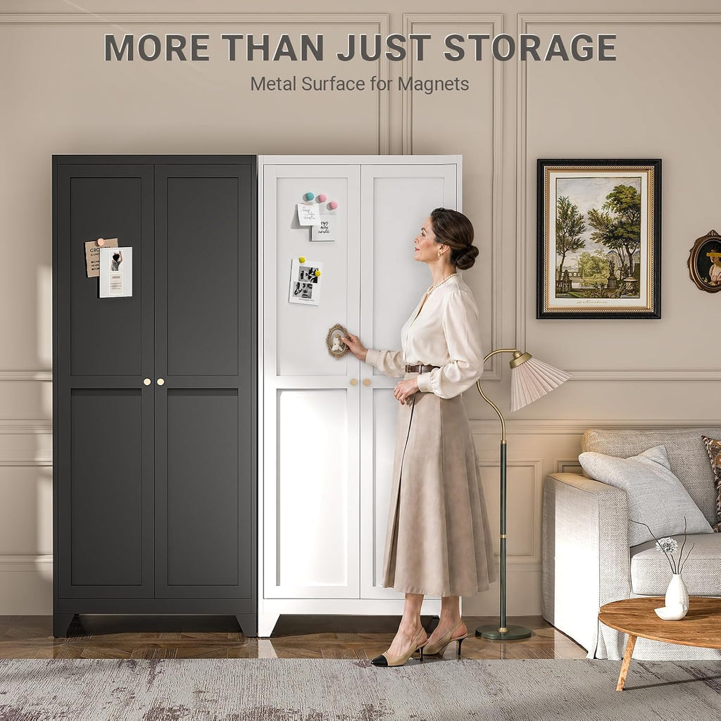 71" Metal Kitchen Pantry Cabinet with Dual Opening Design, Tall Storage Cabinet with Large Capacity, Freestanding Cupboard,Ideal for Small Space Organization, White
