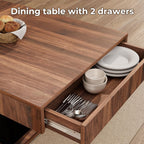 55" Dining Table for 4 to 6 People, Farmhouse Wood Dinner Table with Drawers & Open Storage for Kitchen, Dining Room & Living Room (Walnut & Black)