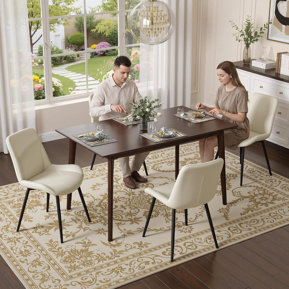Miereirl Dining Chairs Set of 4, Modern Upholstered Dining Chairs, Kitchen Chairs with Cushioned Seat and Back, Armless Side Chairs with Metal Legs for Dining Room Kitchen