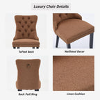 Espresso Brown Mid Century Modern Dining Chairs Set of 4, Linen Upholstered Kitchen & Dining Room Chairs with Nailhead Trim & Solid Wood Legs, Elegant Sillas De Comedor (Coffee, 4 Pcs)