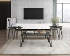 Modern Black 3pc Occasional Table Set with Sintered Stone Tops | Includes 1 cocktail table and 2 end tables with black sintered stone tops
