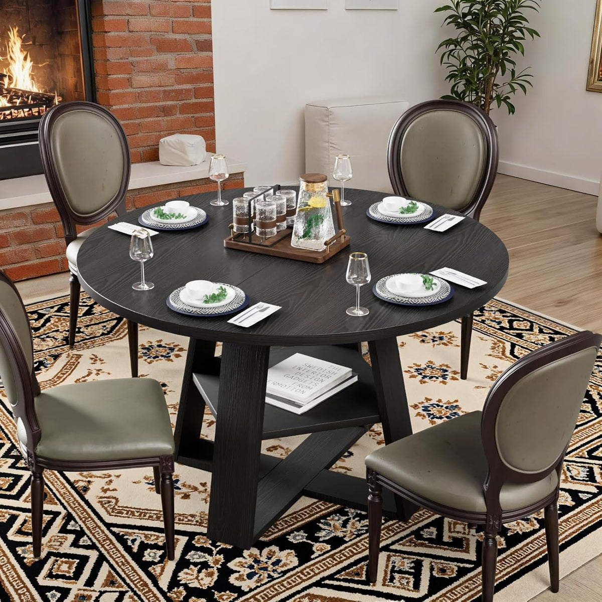Sannwsg 43 Inch Round Dining Table for 4, Circle Kitchen Tables with Wooden Pedestal Base, Round Kitchen Table for Dining Room, Kitchens, Living Room
