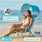 #WEJOY Beach Chair with Canopy Shade, Reclining Adjustable 4 Position, Lay Flat Lightweight Folding Portable Aluminum Chair with Backpack Straps,Padded headrest, Heavy Duty 400lbs Lawn Chair for Beach