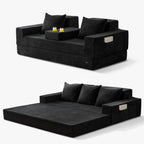 MAXYOYO Sofa Bed, 80-Inch Oversized Loveseat, 2 Cup Holders | Corded Black 4-in-1 Couch Converts Into a Floor Sofa or Chair; Sofa-in-a-Box Design Requires No Assembly.