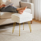 IBUYKE Rectangle Vanity Chair Ottoman, Footrest Stool, White WBD004W | Storage Space Footstool Vanity Stool Dressing Table Chair Anti-Slip Feet Makeup Room Bedroom Square Grid Pattern