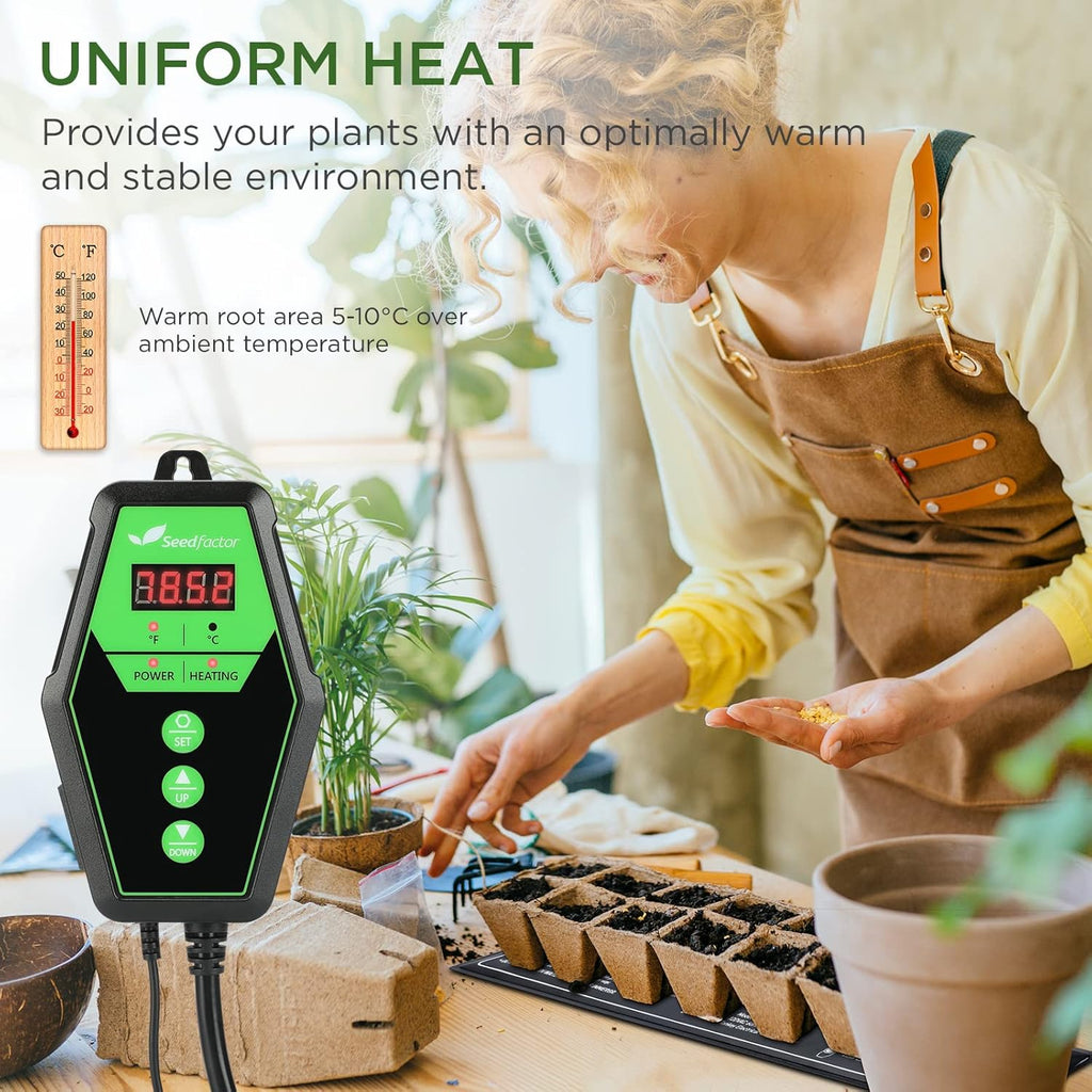 Seedfactor 3.5" x 21" MET Certified Seedling Heat Mat and Digital Thermostat Combo Set