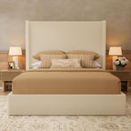 Yechen Queen Bed Frame with Lift Up Storage, 51.2" Tall Headboard and Upholstered Wingback Platform Bed Frame, Hydraulic Support, No Box Spring Needed, Beige Corduroy