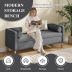 65.35" Storage Bench, Corduroy Upholstered End of Bed Bench with Bolster Pillows, Modern Storage Bench with Natural-Patterned Wooden Legs, Comfy Entryway Bench for Entryway (Charcoal)