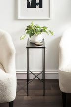 Kate and Laurel Sanzo Modern Metal Skinny Side Table, 17 x 9 x 24, Gunmetal, Rectangular Slim Bedroom Nightstand with Hammered Tabletop for Use as Bedside Accent or Narrow Living Room End Table