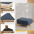 Small Foot Stool Ottoman, Sherpa Footstool Ottoman Foot Rest for Couch, Rectangle Footstools and Ottomans Small for Living Room, Entryway and Bedroom (Navy Blue)
