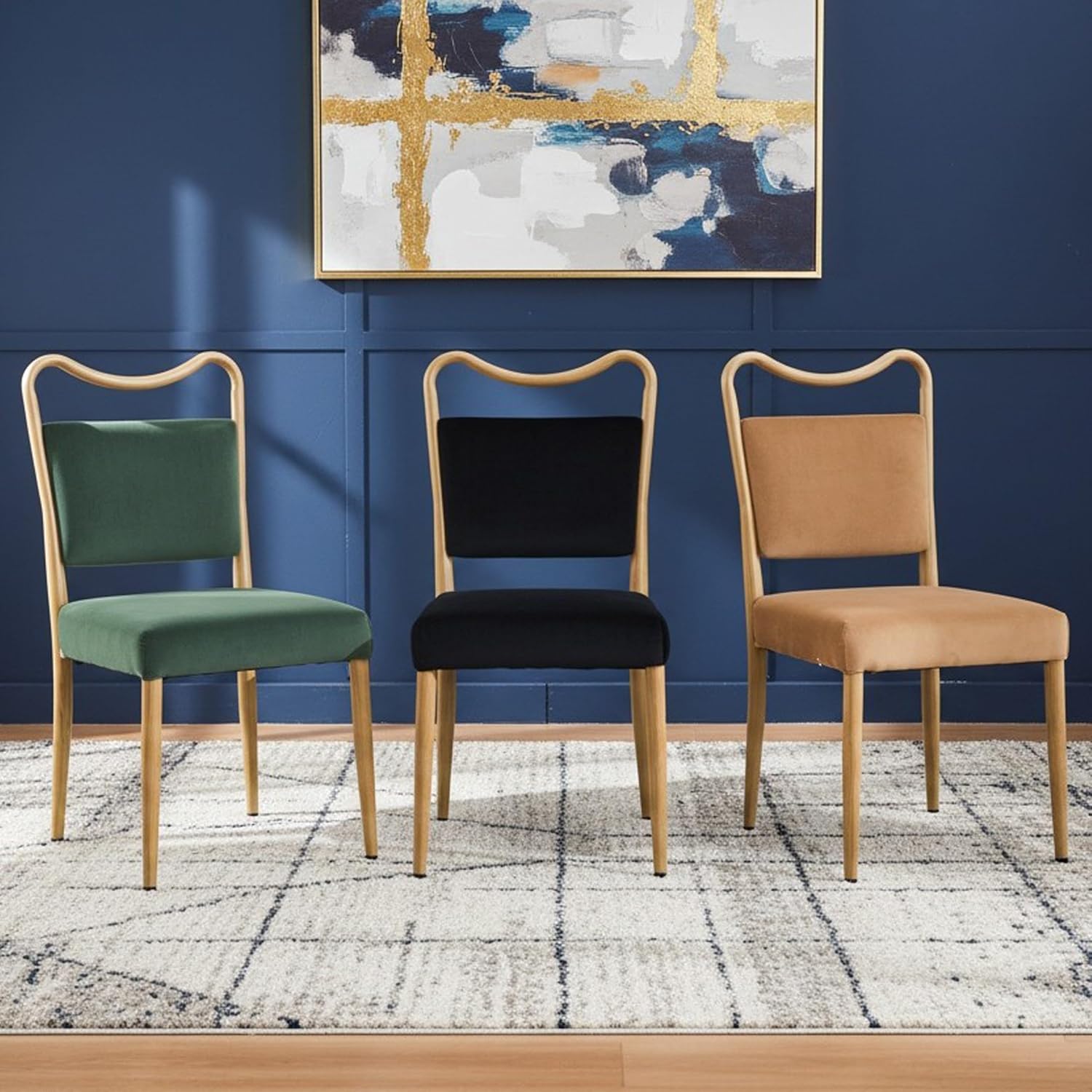 Velvet Dining Chairs Set of 2, Mid-Century Modern, Brown | Wood Grain Metal Frame, Soft Velvet Upholstery, Curved Backrest, 4.5-Inch Padded Seat, 350 LBS Weight Capacity