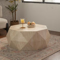 WILLIAMSPACE 37.4" Drum Coffee Table with Mars Pattern for Living Room, Modern Farmhouse Wood Center Table with Faceted Diamond, Mid Century End Side Table for Apartment, 37.4" x 35.83" x 16.14"H