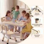 Kinder King Kids Table & 4 Chairs Set, Adjustable Heights, Khaki | Graffiti Tabletop, Children Activity Table, Studying, Drawing, Toddler Furniture Set for Playroom, Daycare, Home, Age 3+