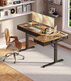 OffiGo 63 Inch L Shaped Electric Standing Desk with 4 Drawers, Rustic Brown | Reversible Corner Table, Office Desk With 4 Drawers and Outlets For Home Office, Computer Workstation And Sit Stand Use