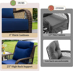 PIZZELLO Outdoor Swivel Rocker Chairs 5 Pieces Wicker Swivel Patio Chair w/Ottomans, Side Table, 5" Extra Thick Cushions and 25" Full Support Back, Patio Furniture Set for Outside Backyard