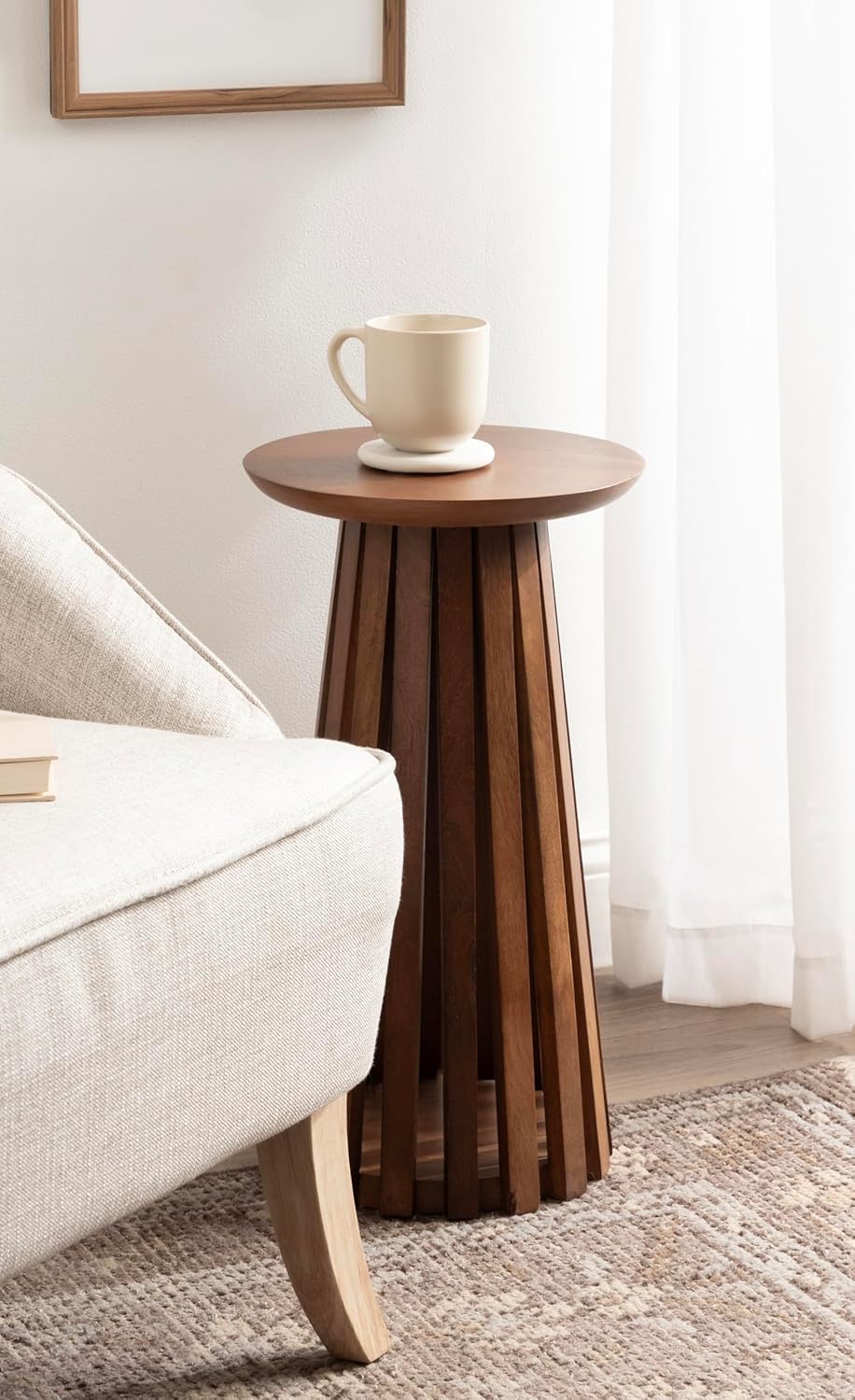Kate and Laurel Klarc Modern Slatted Wood Round Drink Table, 12 x 12 x 22, Walnut Brown, Circle Pedestal Table for Use as Bedroom Nightstand, Indoor Plant Stand, or Decorative Living Room Accent