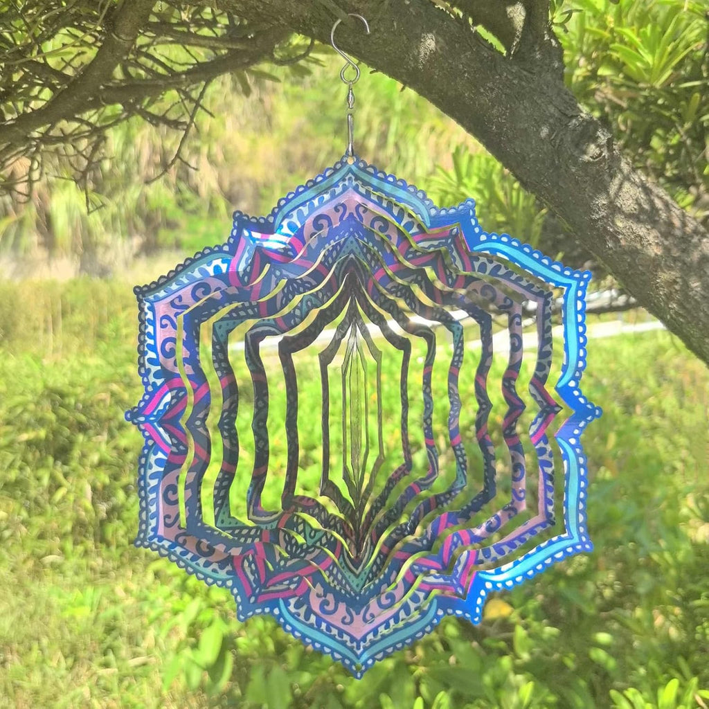 Mandala Wind Spinner Outdoor Mental Wind Spinner for Yard, Garden, Meditation, Yoga Decor Hanging Lawn Ornaments 3D Visual Effect (Mandala, 12''-1pc)