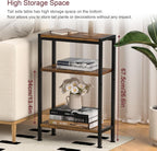 Narrow Side Table for Small Space, 3 Tier Slim End Table, Thin Nightstand, Skinny Snack Couch Table, Sofa Bedside Table in Living Room, Bedroom, Study, Kitchen and Balcony (Rustic Brown)