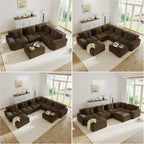 Oversized Modular Sectional Sofa, Modern V Shaped Corner Couch with Ottoman, Comfy 5 Seater Cloud Sleeper Sofa with Deep Seat, Customizable Layout Couches for Living Room, Apartment, Brown