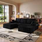 108" U-Shape Modular Sectional Cloud Couch with Ottoman, Deep Seat Couch with Oversized Chaise Lounge, Comfy Flannel Fabric Sofa for Living Room Bedroom Apartment Game Room Basement