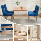 Shenyon Velvet Upholstered Dining Bench with Back, Tufted Loveseat Bench with Silver Stainless Steel Legs and Nailhead Trim, Banquette Seating for Dining Room, Kitchen, Entryway (Blue, Dining Bench)