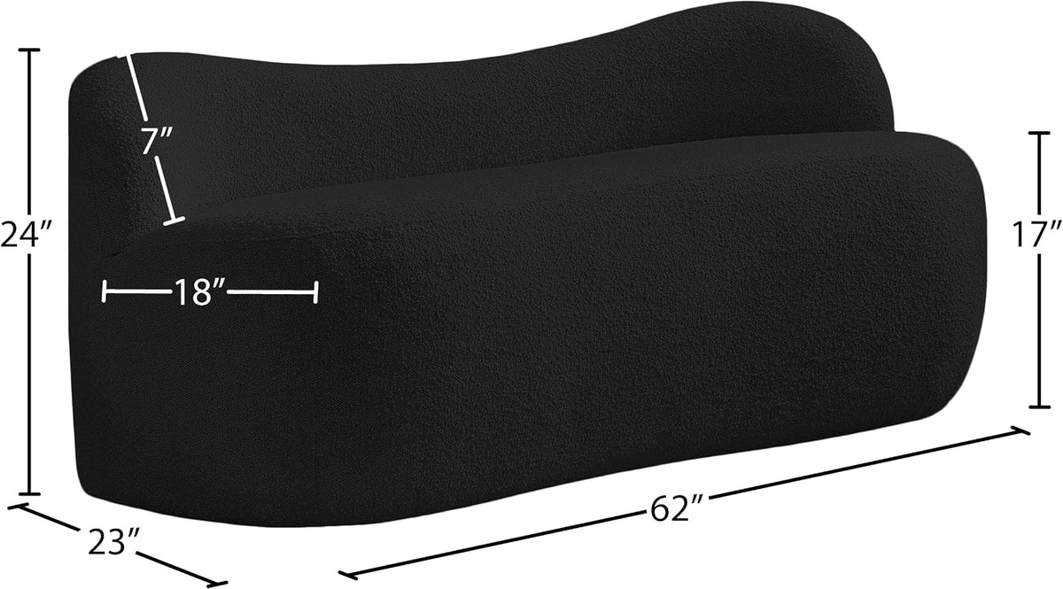 Meridian Furniture 119Black Flair Collection Modern | Contemporary Boucle Fabric Upholstered Bench with Curved Back Design, Black, 62" W x 23" D x 24" H