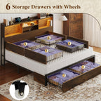 Belffin Queen Bed Frame with 6 Storage Drawers and Carving Headboard