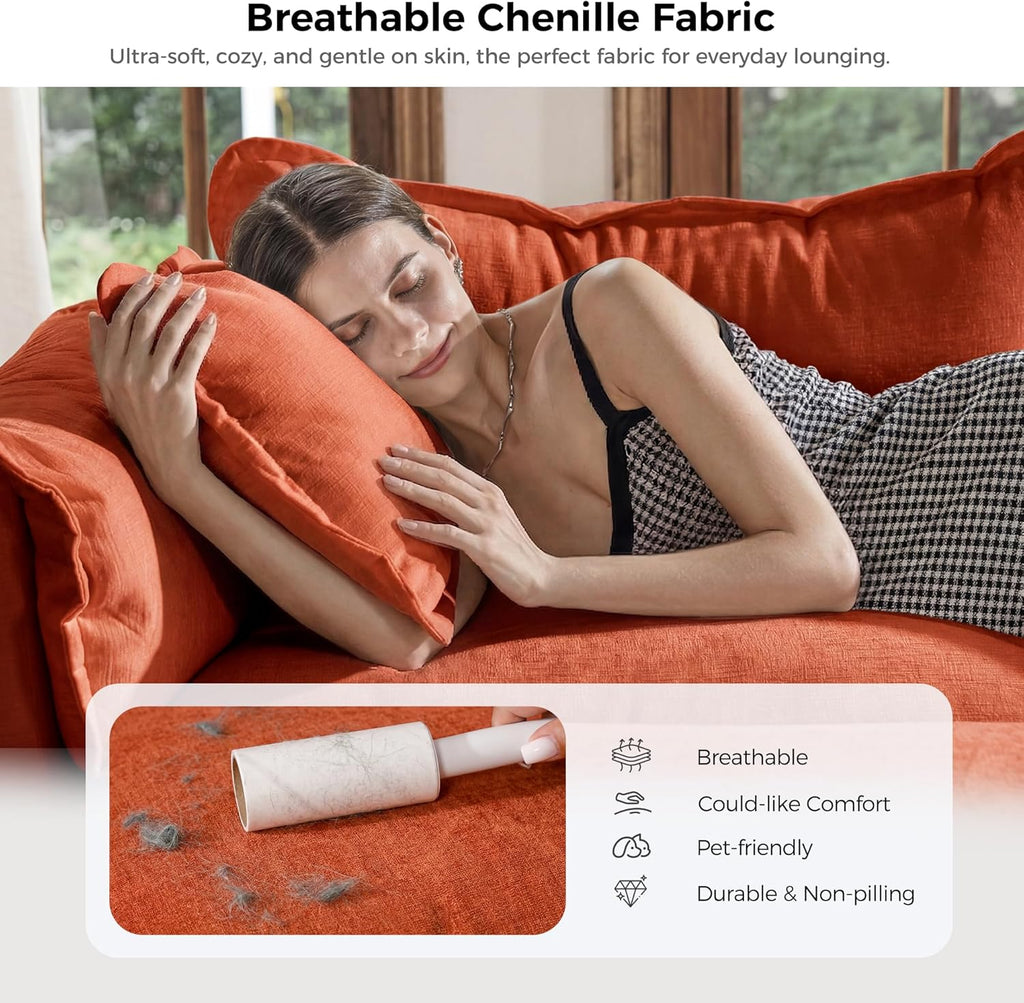 ELUCHANG 114" Oversized Modular Sectional Sofa, Comfy Chenille Cloud Couch, 7-Seater V Shaped Modern Deep Seat Sofa w/Removable Covers for Living Room, Bedroom, DIY Combination - Terracotta