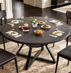 Concho 55" Round Dining Room Table for 6-8,Circle Kitchen Dining Dinner Table with Pedestal Metal Frame,Space Saving Wood Kitchen & Dining Room Furniture, Deep Grey