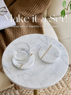 Adjustable 12" White Marble Drink Table with 2 Coasters, Antique Brass⁠ | Adjustable 12" round martini end table & pedestal side table. White marble and antique brass finish.⁠